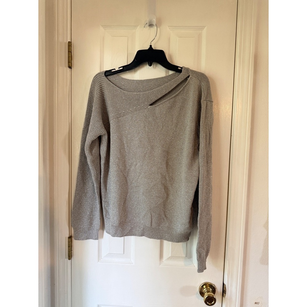 Vince Camuto Metallic Silver Cutout Cotton Blend Sweater 91524246‎ NWT XL